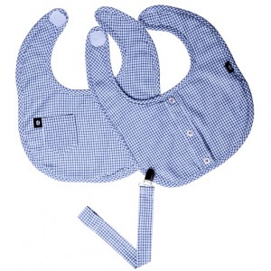 Blue Checker Bib Set w/Pacifier Clip