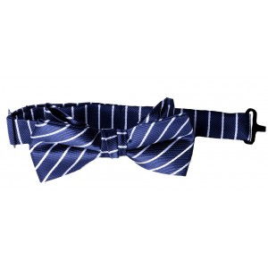 Navy Blue with White Stripes Boys Bow Tie