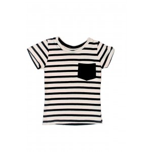 Boys Ivory Crew with Black Pocket and Stripes
