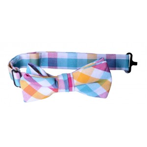 Orange Teal Checker Boys Bow Tie