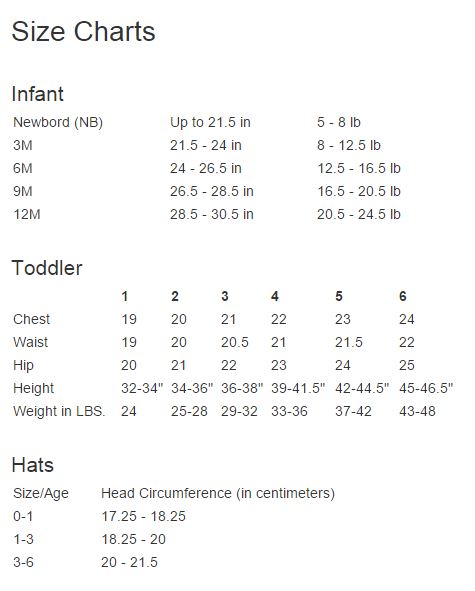 Troy James Boys Size Chart 1